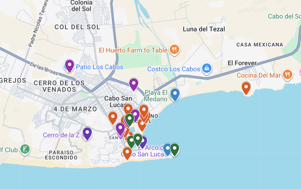 Beyond Borders 6 day Cabo Itinerary Google Map