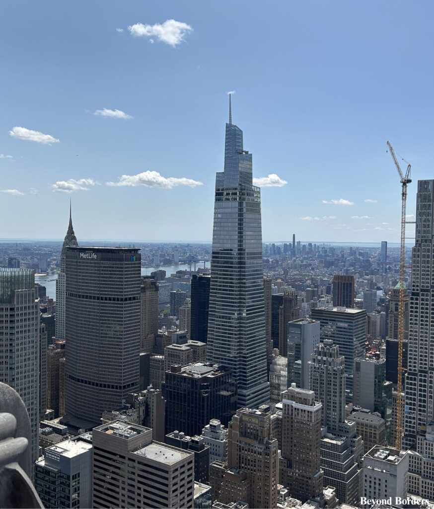 The Chrysler Building is seen behind the MetLife Building on the left from Top of the Rock