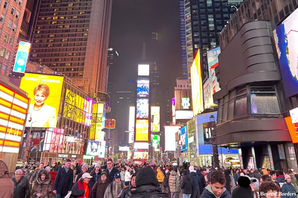 Times Square packed at night in Manhattan, NYC