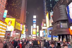 Times Square packed at night in Manhattan, NYC