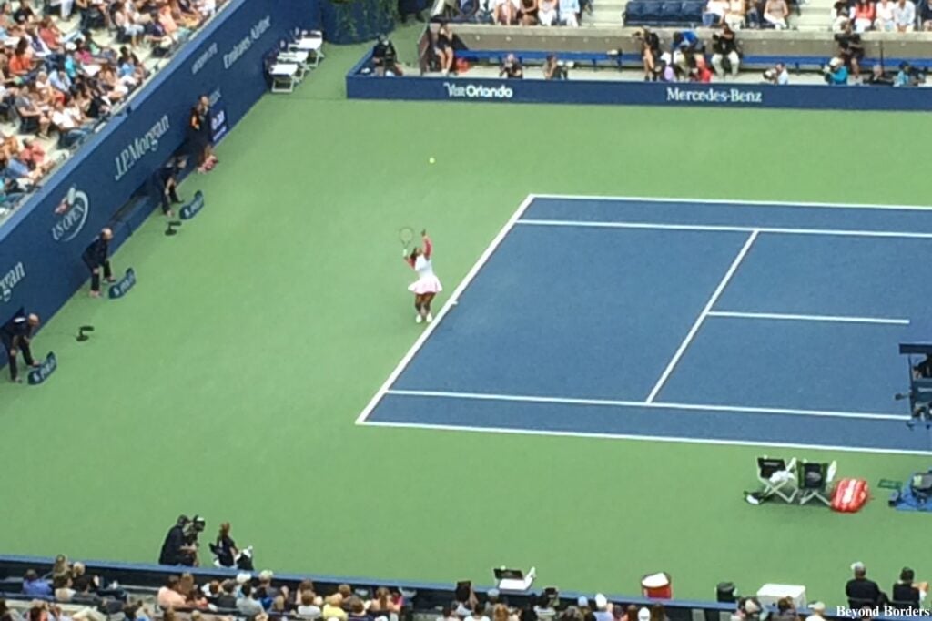 Serena Williams serving at the 2016 US Open