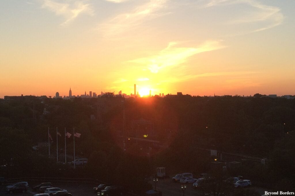 The Midtown Manhattan skyline seen from the highest seats in Arthur Ashe Stadium. 
