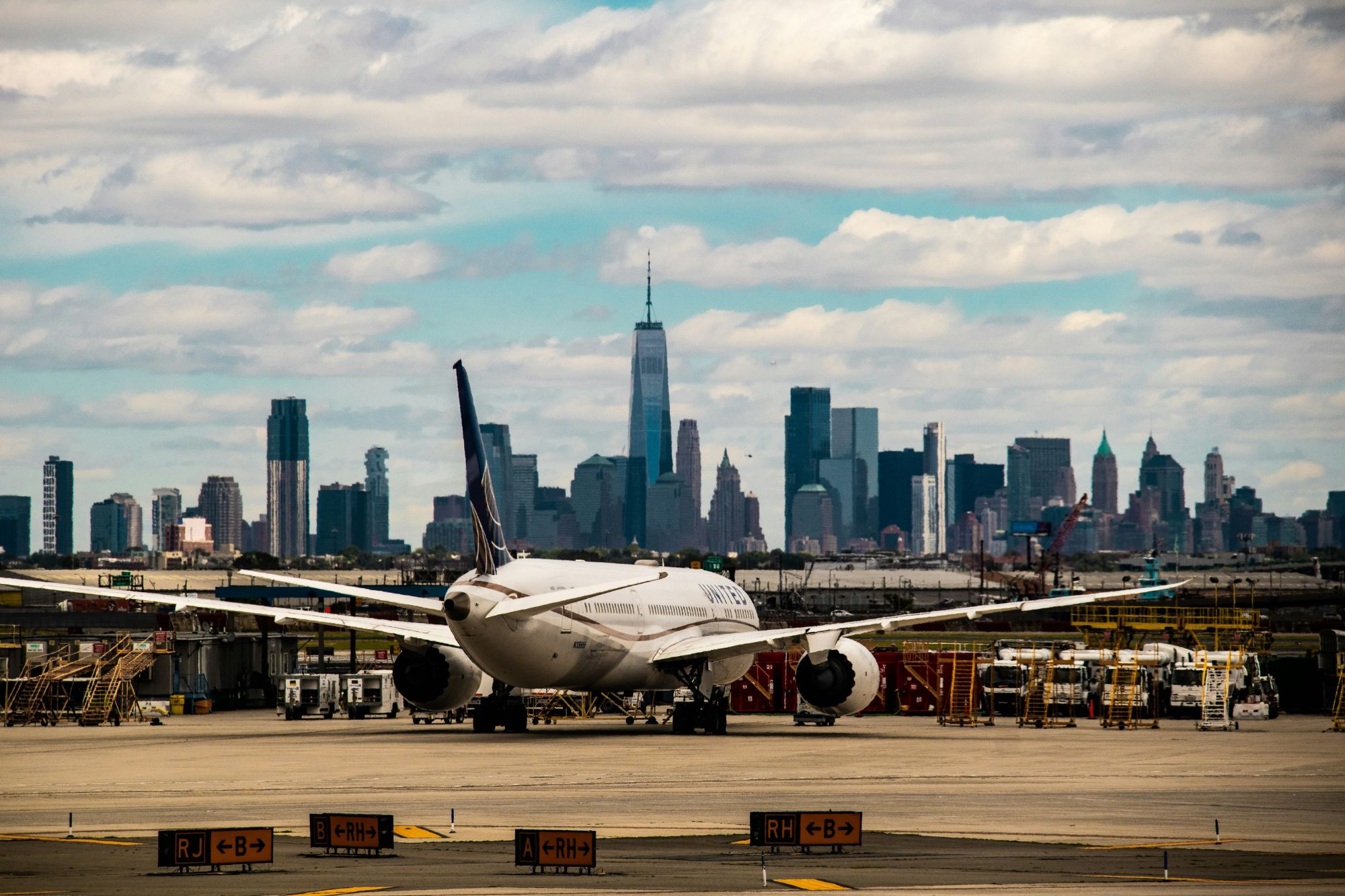 EWR to Manhattan; Manhattan seen from EWR airport