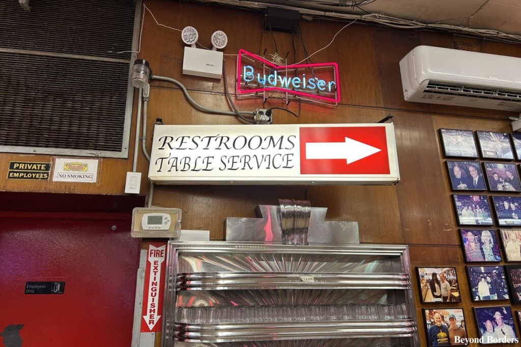 table service sign at Katz's Deli
