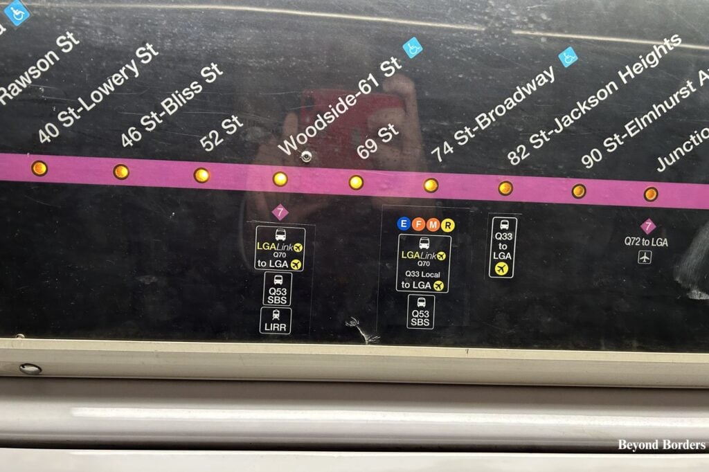 This is the route route on the 7 Train; you can see at Woodside, you can transfer to the LGA Link Q70 bus to LGA; how to get from Manhattan to JFK or LGA