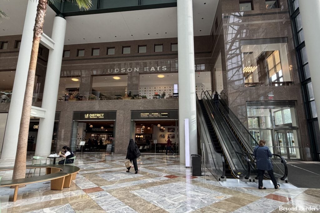 Hudson Eats seen from the Winter Garden in Brookfield Place in NYC; has nice public bathrooms
