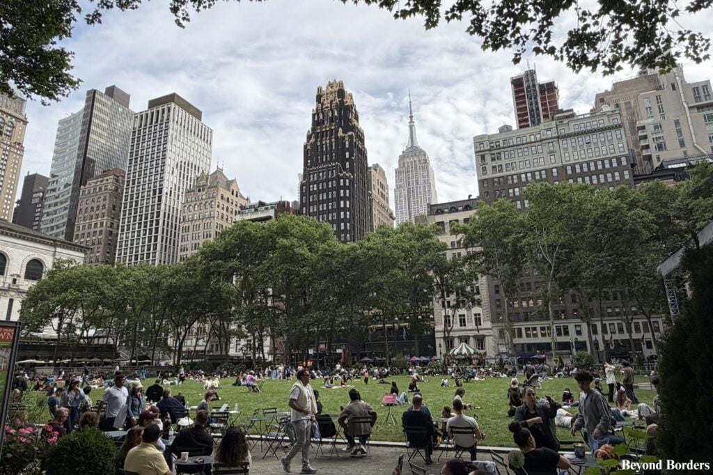 The Empire State Building seen from Bryant Park in NYC