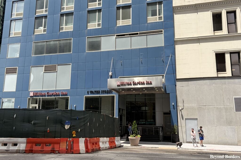 Hilton Garden Inn Financial Center/Manhattan Downtown entrance; best hotels in lower Manhattan