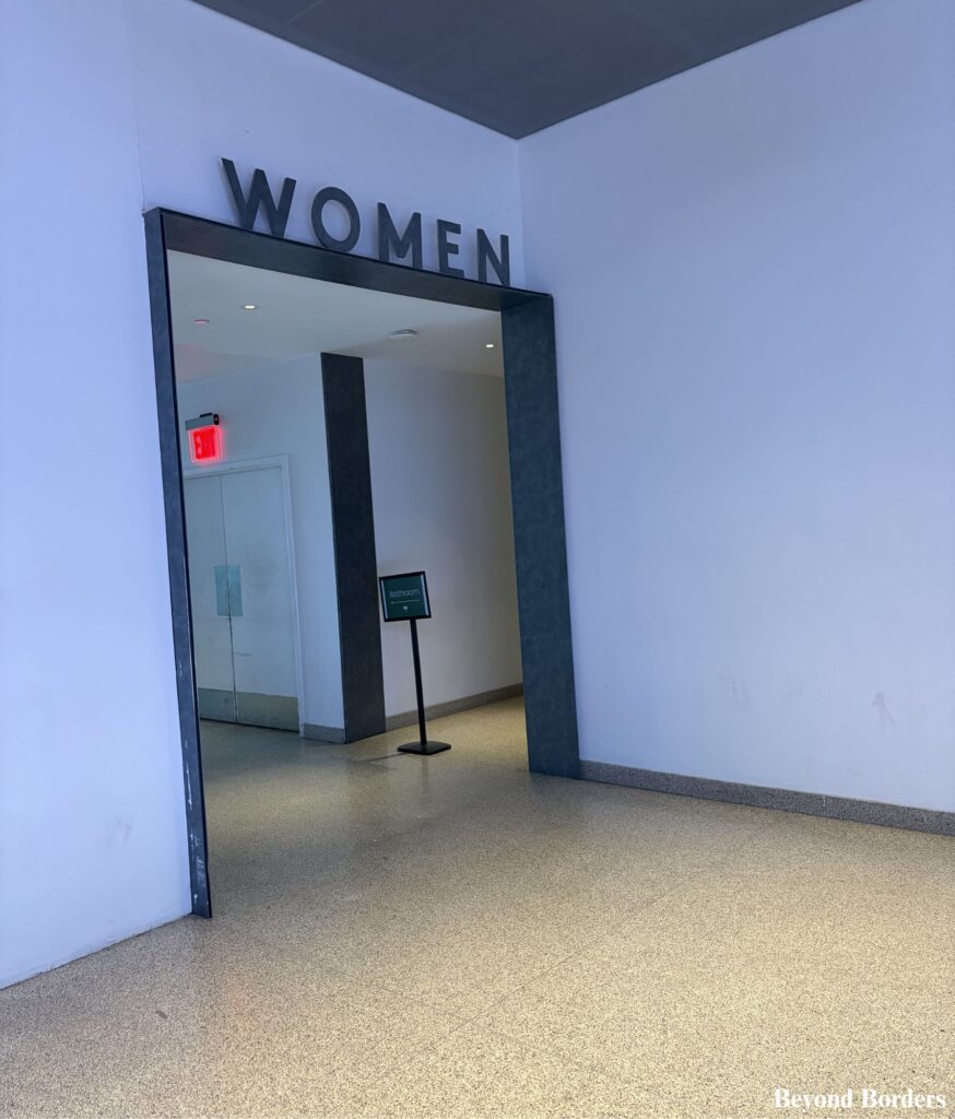 The women's bathroom on the way up to the Pier 17 rooftop at South Street Seaport in NYC