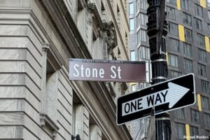 Stone St sign in NYC, the city's oldest street