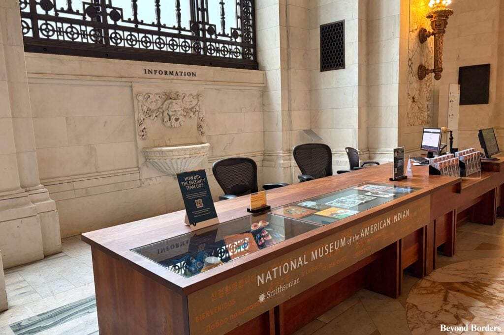 Information desk at the National Museum of the American Indian in lower Manhattan, NYC 
