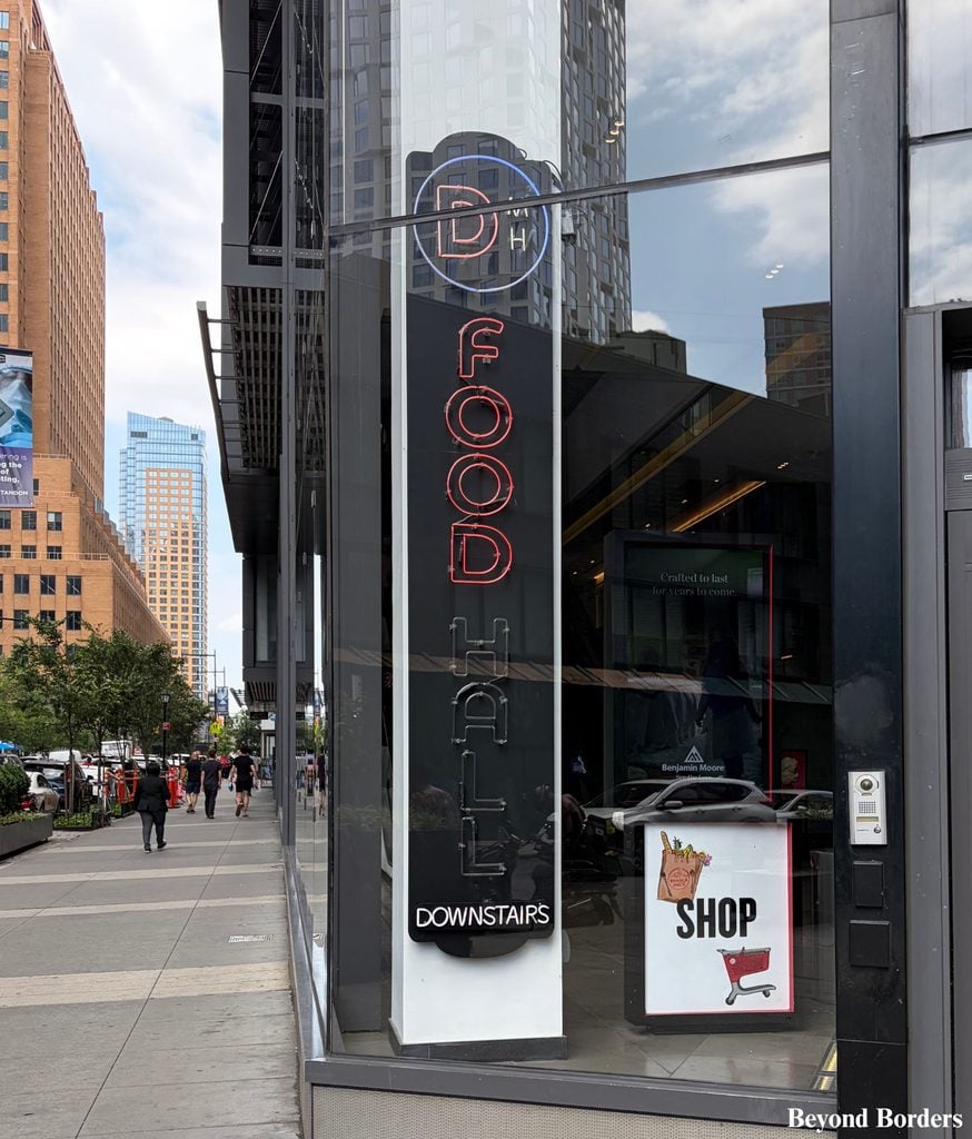 A sign for DeKalb Market Hall at the CityPoint entrance in Brooklyn, NYC