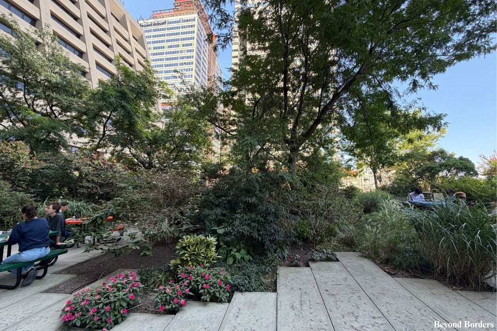 Elevated Acre in Lower Manhattan, NYC has lots of trees to provide shade 