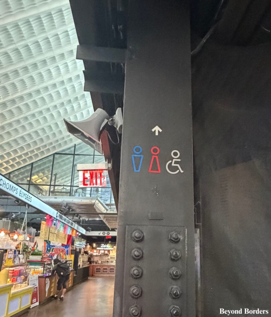 Restrooms sign in Essex Market on the Lower East Side, NYC
