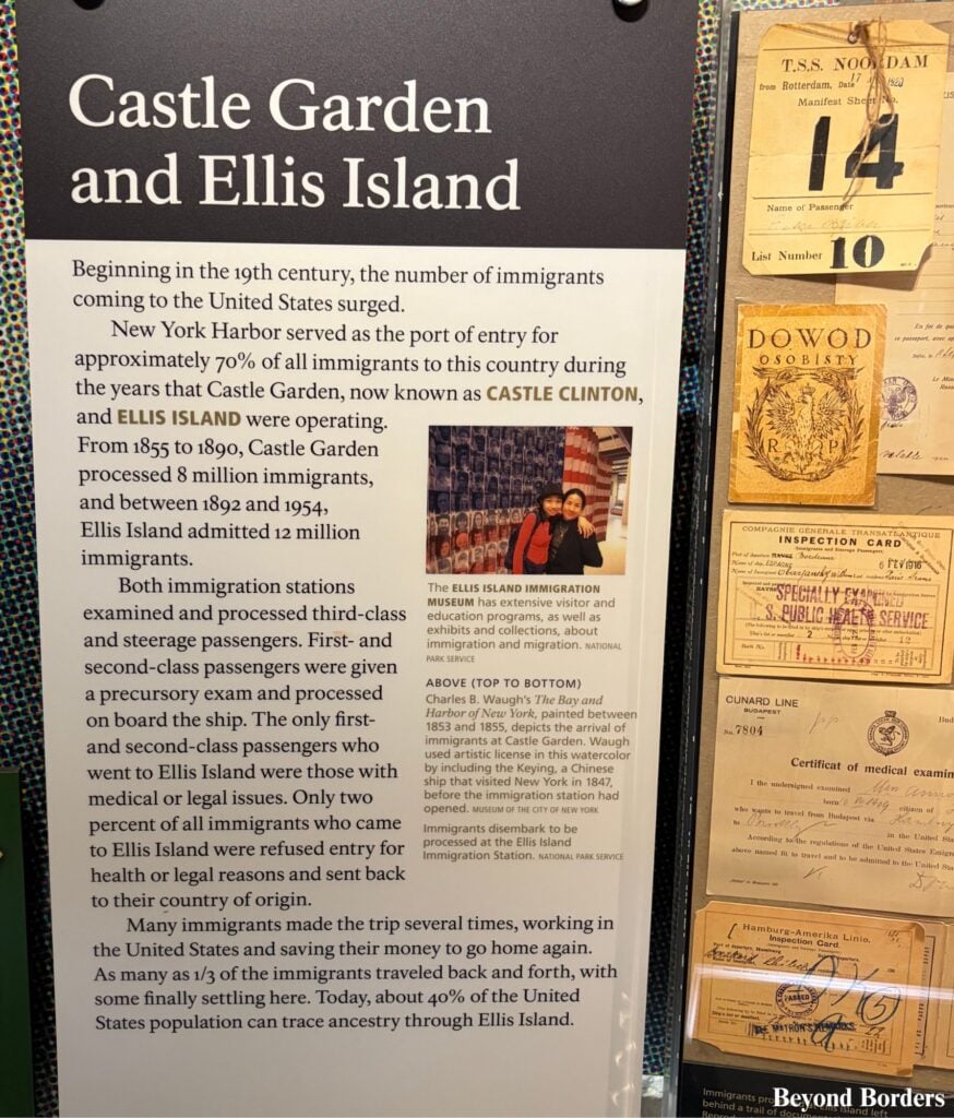 Castle Clinton and Ellis Island display panel at the Visitor Center at Federal Hall National Memorial in lower Manhattan, NYC