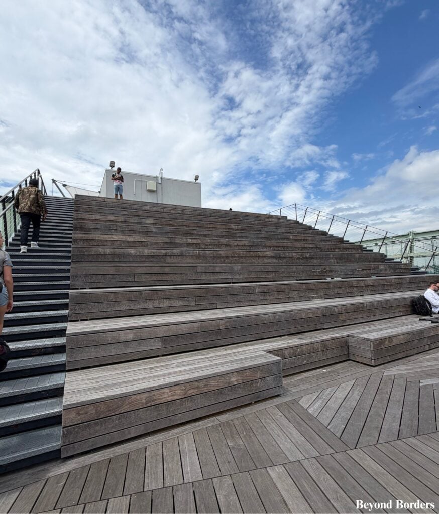 Benches on the Pier 57 rooftop in NYC