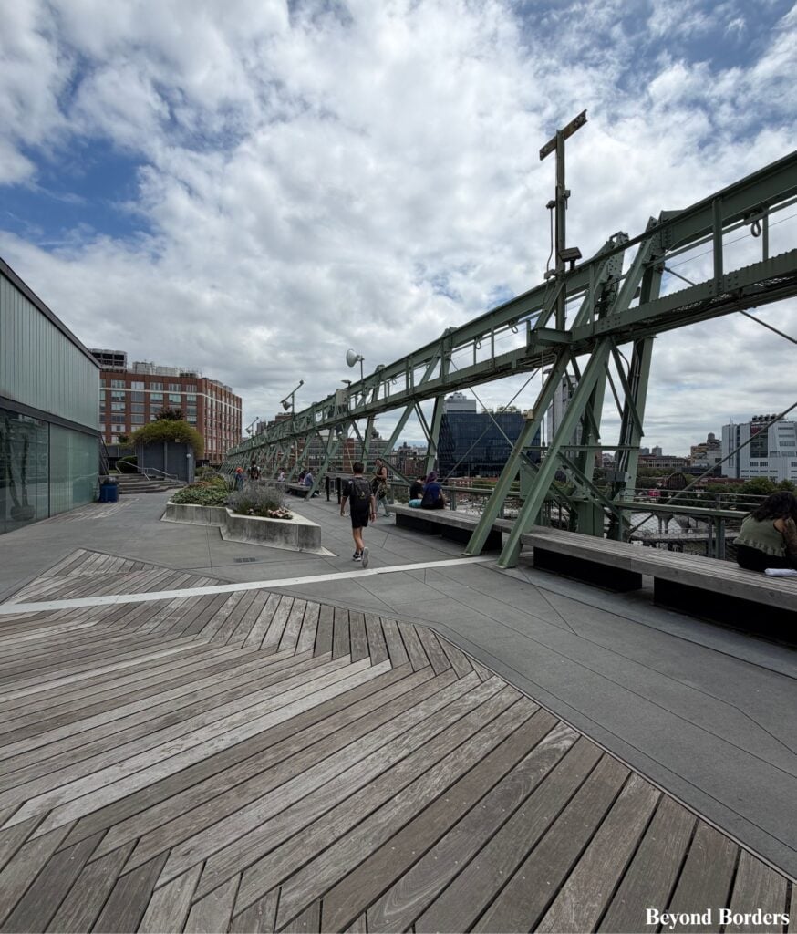 Pier 57 rooftop with plenty of benches in NYC