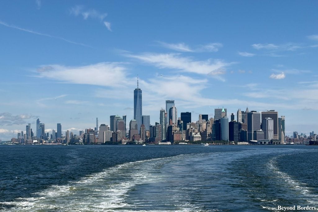 Lower Manhattan seen from the back (stern) of the Staten Island ferry as the ferry moved farther from Manhattan