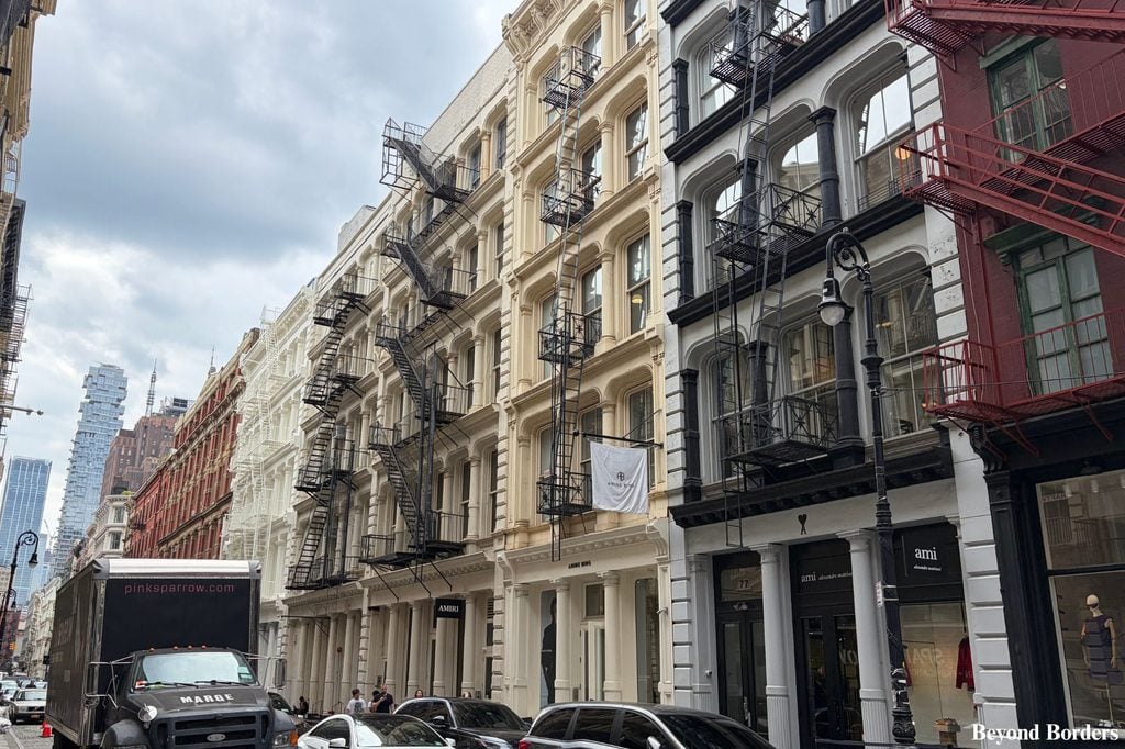 Cast-iron architecture seen on Greene St in SoHo, NYC