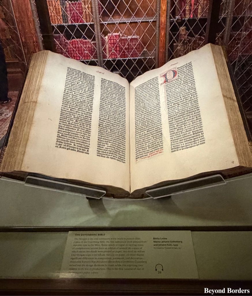 The Gutenberg Bible in the East Room of The Morgan Library and Museum in Midtown Manhattan, NYC