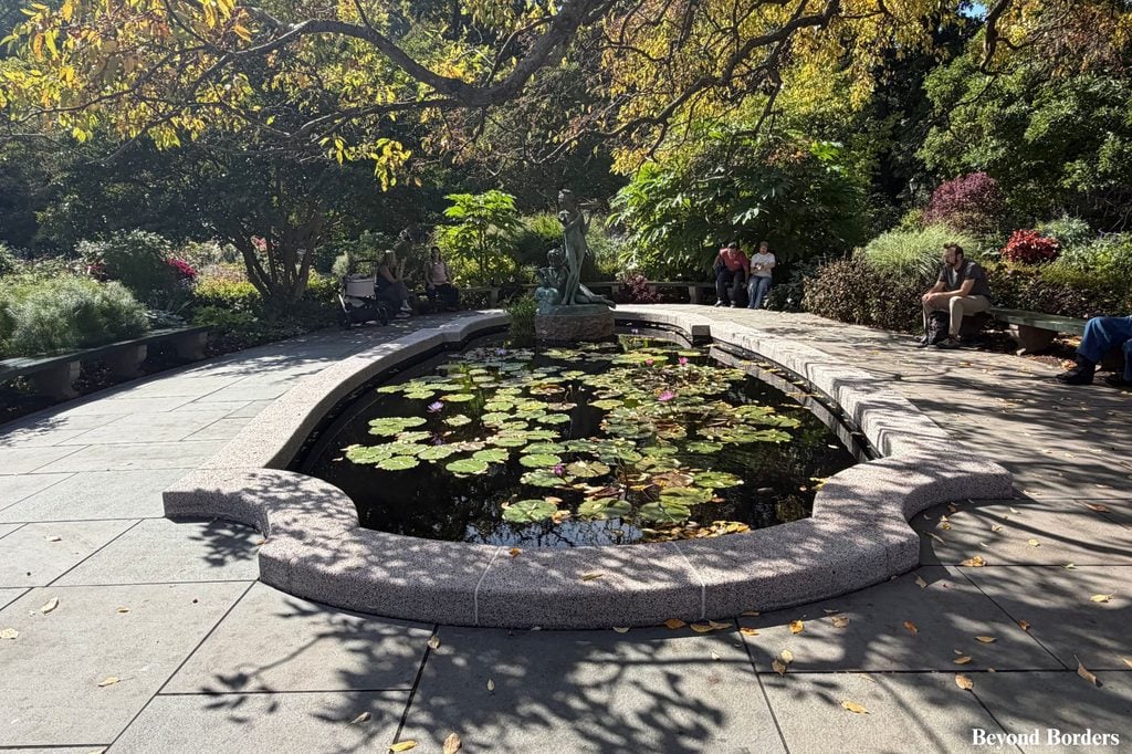 Burnett Fountain at the English Garden in Central Park's Conservatory Garden in Manhattan, NYC