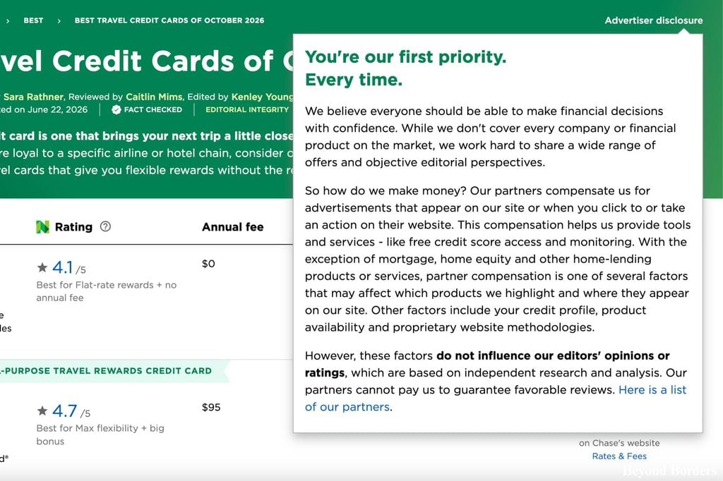 The Advertiser Disclosure seen on NerdWallet's website