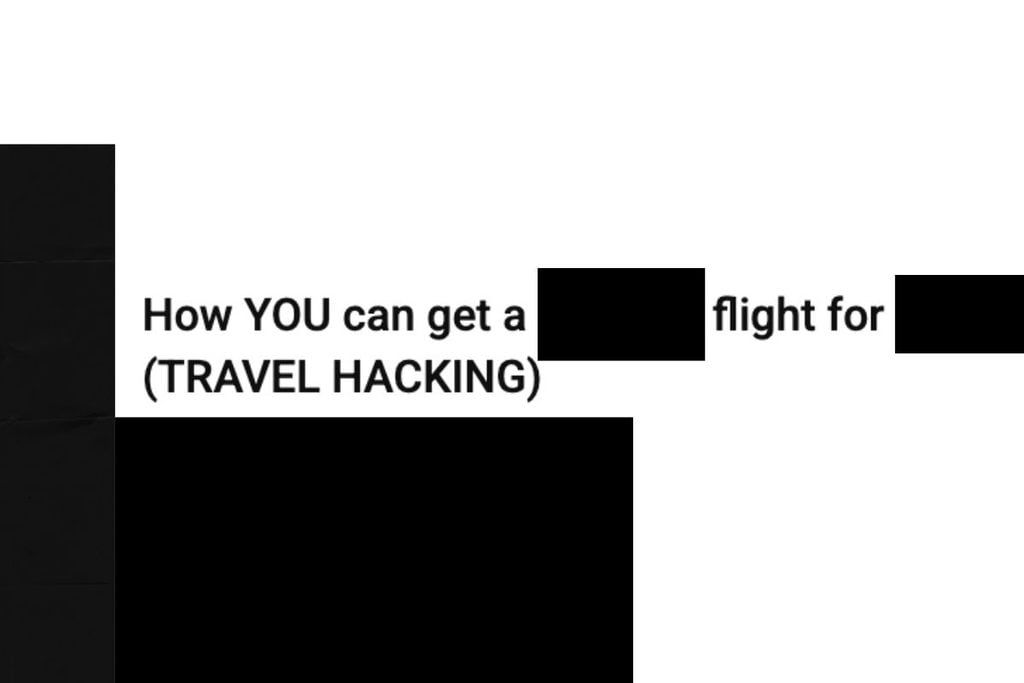 A travel influencer's YouTube video title illustrating value anchoring; is travel hacking worth it