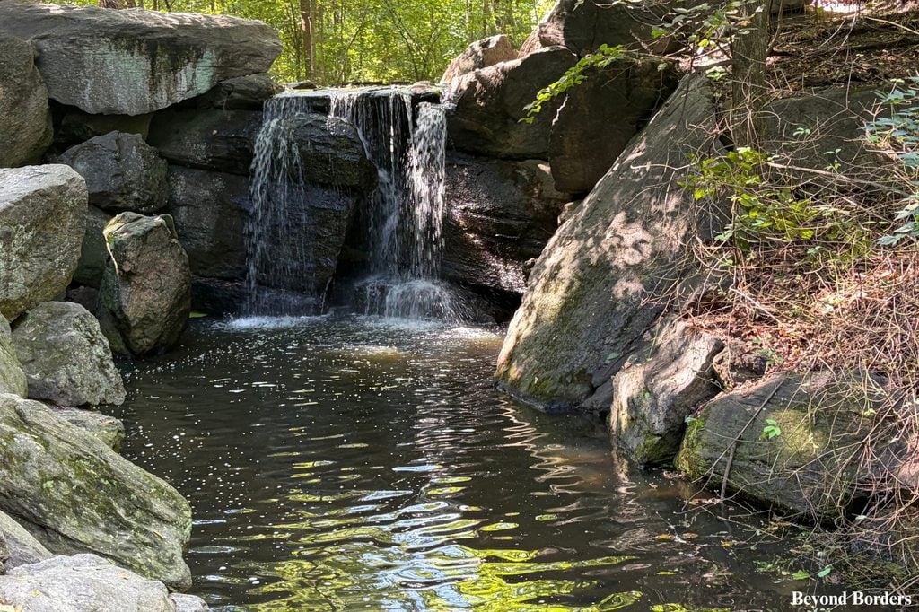 North Woods Loch Double Waterfall in Central Park, Manhattan, NYC; quiet spots in Central Park